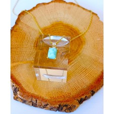 Ασημένιο κολιέ επίχρυσο - με ημιπολύτιμη πέτρα larimar και 2 στρας (SN193)